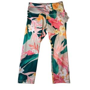 Old Navy Active Elevate Crop Legging High Rise Go Dry Tropical Floral L